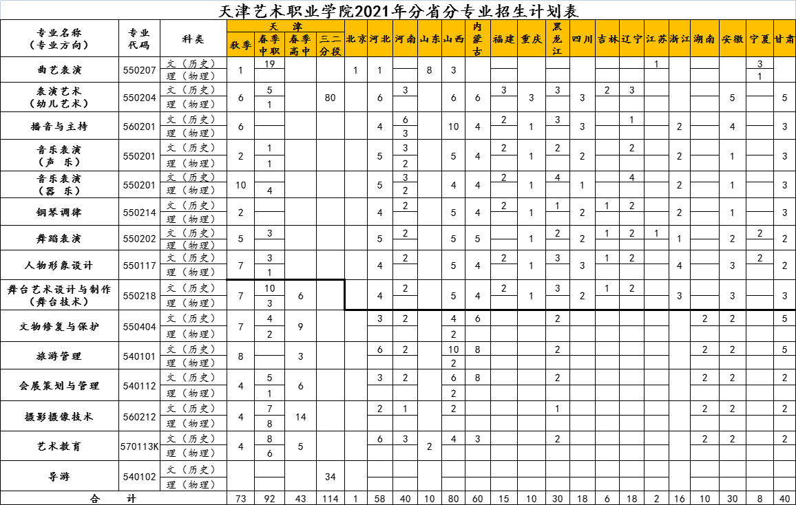 天津藝術職業學院2021招生簡章